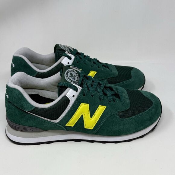 New Balance 574 V2 Classic Sneakers Mens 10.5 D Green Yellow Suede Running Shoes - Picture 1 of 15